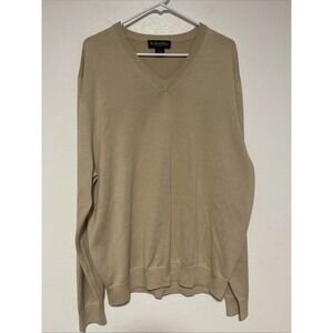Brooks Brothers Silk Blend Mens Tan V Neck Sweater Size XL